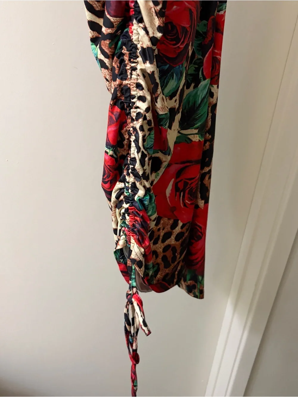 SHEIN Red Rose & Leopard Print Cowl Slip Dress